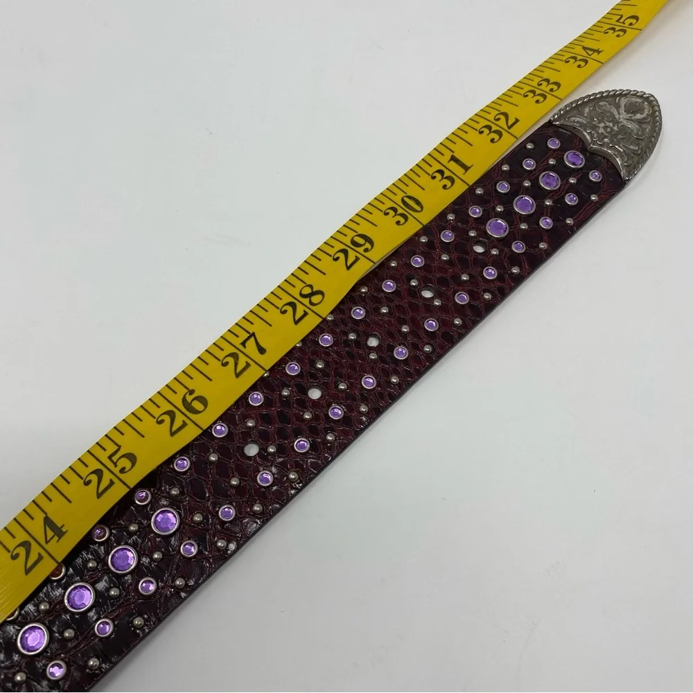 Ariat Sz S Burgundy Leather Purple Rhinestone Western Belt Silver Ornate buckle